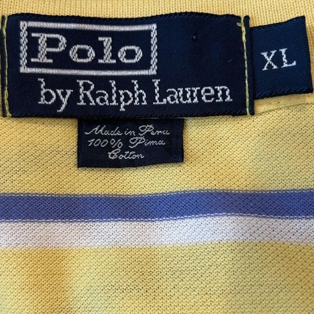 Polo Ralph Lauren Polo Shirt XL Men's Yellow Striped Pima Cotton Short Sleeve